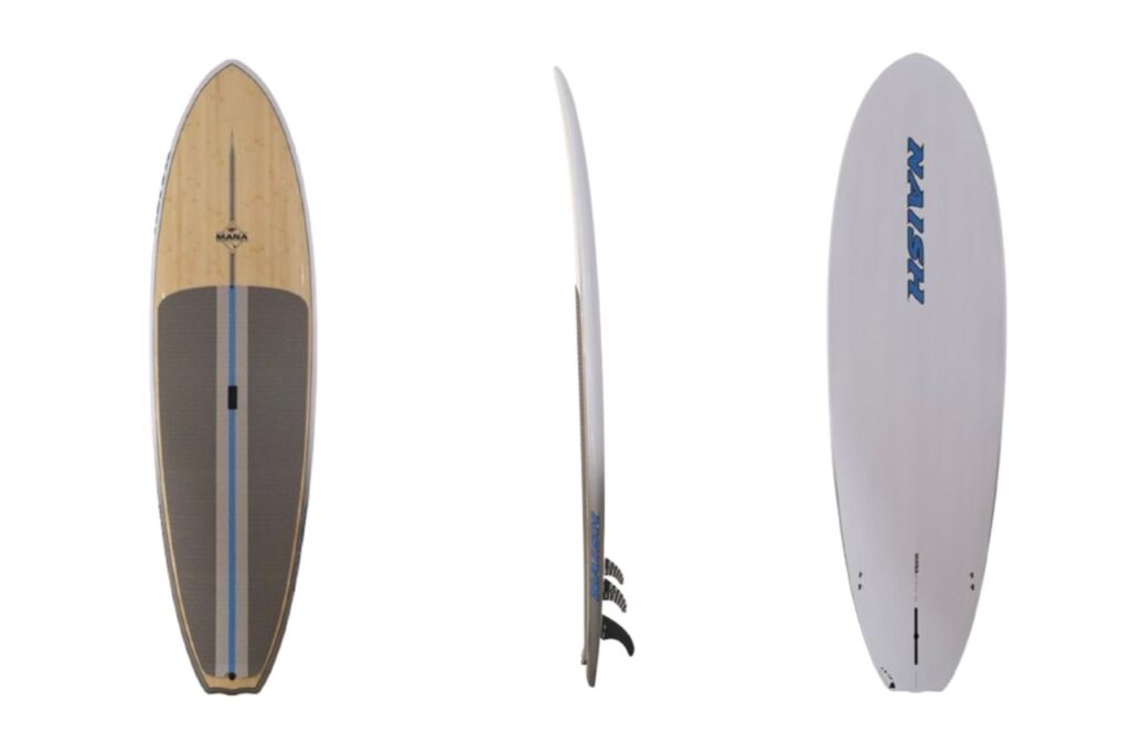 Tabla Paddle Surf Naish Mana GTW S26 desde distintas perspectivas: frontal, trasera y lateral.